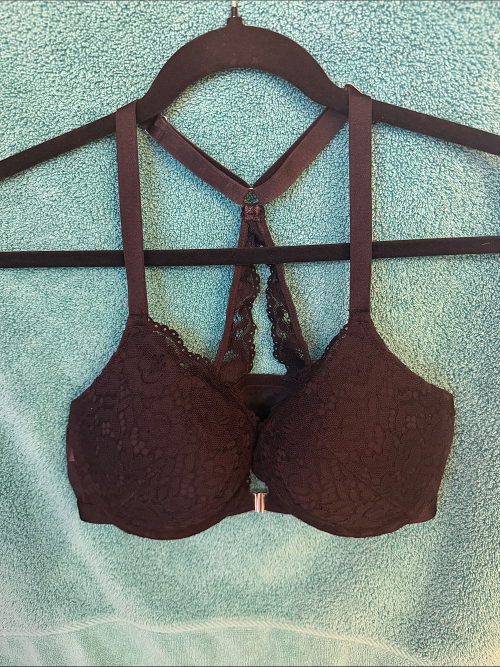Lace Racerback Bra with Front Closure - Black